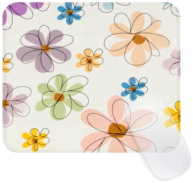 Main image of Seorsok Cute Colorful Line Flowers Mouse Mat,Premium Textured Mouse Pads for Office Laptop,Washable Square Mousepads with Extended Stitched Edges Non Slip Rubber Base 9.5"x7.8"x0.07" Inch,Beige