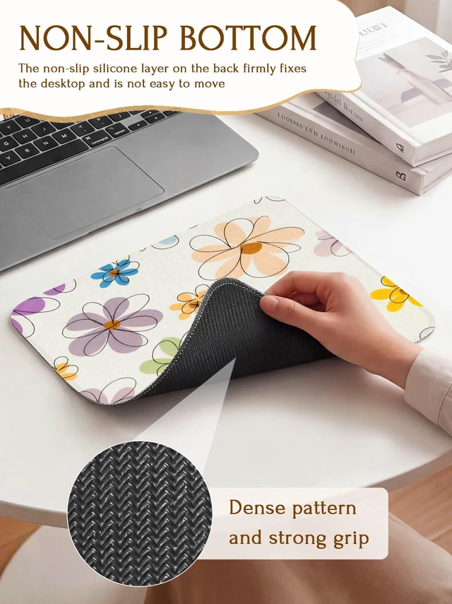 Alt view image 3 of 7 - Seorsok Cute Colorful Line Flowers Mouse Mat,Premium Textured Mouse Pads for Office Laptop,Washable Square Mousepads with Extended Stitched Edges Non Slip Rubber Base 9.5"x7.8"x0.07" Inch,Beige