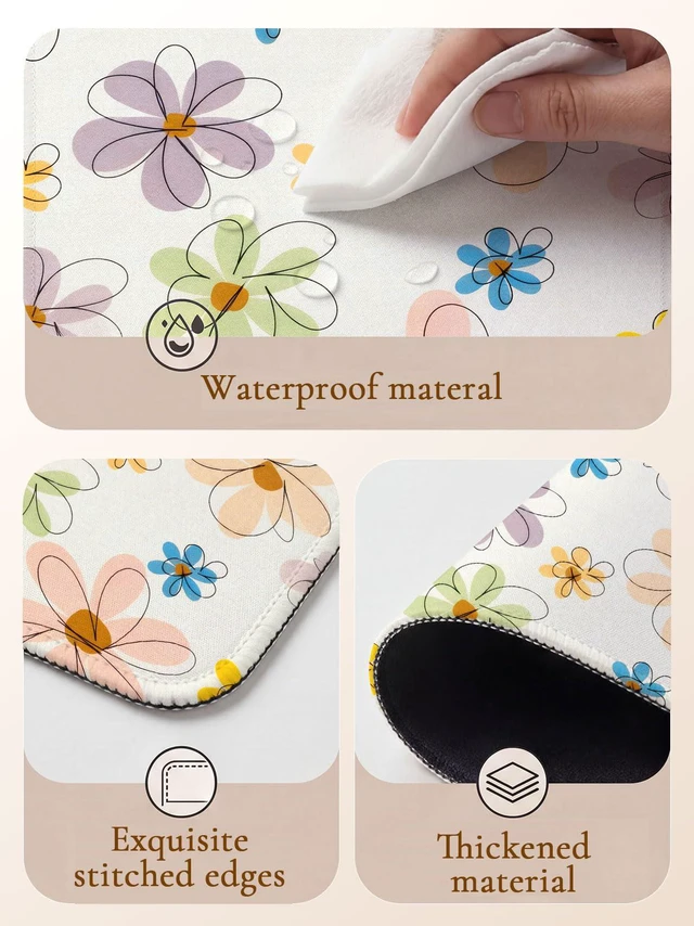 Alt view image 4 of 7 - Seorsok Cute Colorful Line Flowers Mouse Mat,Premium Textured Mouse Pads for Office Laptop,Washable Square Mousepads with Extended Stitched Edges Non Slip Rubber Base 9.5"x7.8"x0.07" Inch,Beige