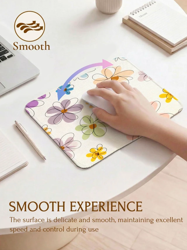 Alt view image 6 of 7 - Seorsok Cute Colorful Line Flowers Mouse Mat,Premium Textured Mouse Pads for Office Laptop,Washable Square Mousepads with Extended Stitched Edges Non Slip Rubber Base 9.5"x7.8"x0.07" Inch,Beige