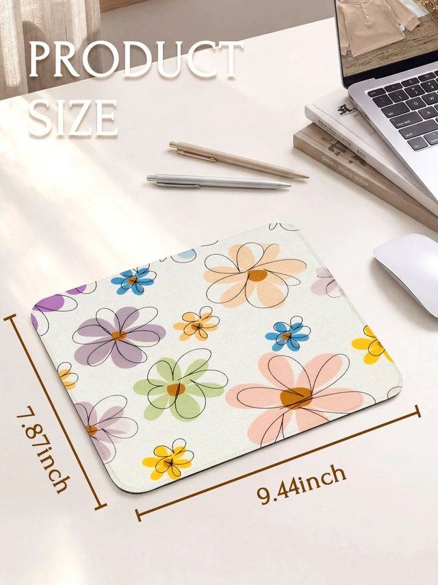 Alt view image 5 of 7 - Seorsok Cute Colorful Line Flowers Mouse Mat,Premium Textured Mouse Pads for Office Laptop,Washable Square Mousepads with Extended Stitched Edges Non Slip Rubber Base 9.5"x7.8"x0.07" Inch,Beige