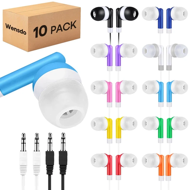 Main image of Wensdo 10 Pack Bulk Wired Earbuds for Classroom School Kids, Multi Colored Class Set Earphones with 3.5mm Jack for Students Children Toddler Teens, Individually Bagged (HY01,10 Mixed)