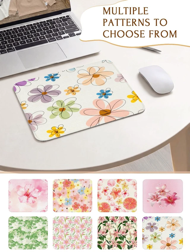 Alt view image 7 of 7 - Seorsok Cute Colorful Line Flowers Mouse Mat,Premium Textured Mouse Pads for Office Laptop,Washable Square Mousepads with Extended Stitched Edges Non Slip Rubber Base 9.5"x7.8"x0.07" Inch,Beige