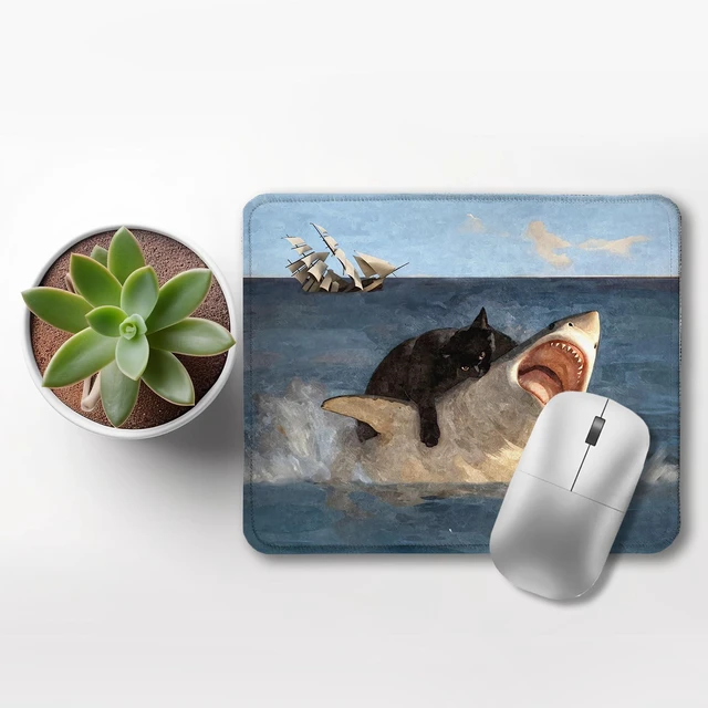 Alt view image 3 of 6 - Foritho Funny Shark Mouse Pad, Funny Black Cat Attack Shark Mouse Pads for Wireless Mouse Computers Laptop Desk Accessories, Black Cat Office Supplies, 9.5x7.9 Inch