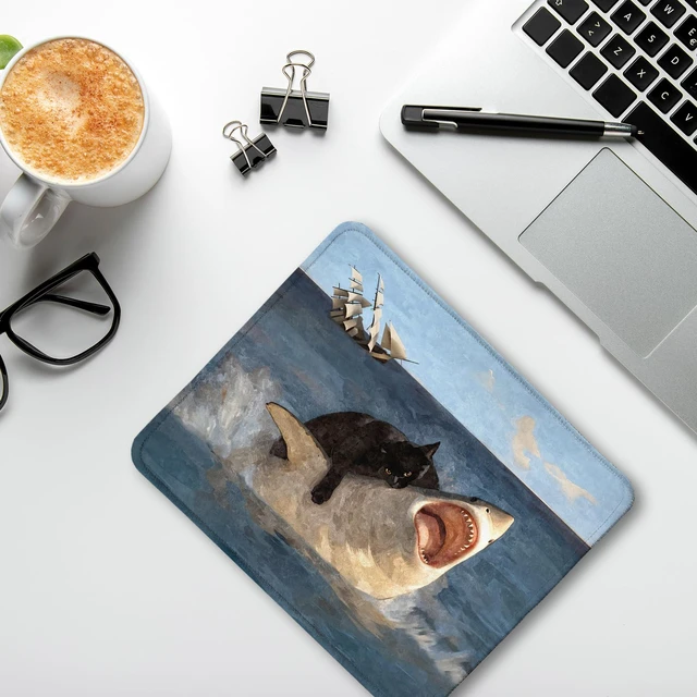 Alt view image 4 of 6 - Foritho Funny Shark Mouse Pad, Funny Black Cat Attack Shark Mouse Pads for Wireless Mouse Computers Laptop Desk Accessories, Black Cat Office Supplies, 9.5x7.9 Inch