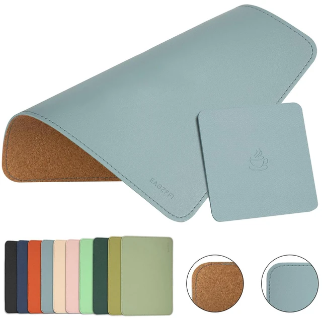Main image of EAGZFFI Double-Sided PU Leather & Cork Mouse Pad with Coaster Reversible, Non-Slip, Stitched Edges for Office & Home, 8x11 Inches, (Sierra Blue)