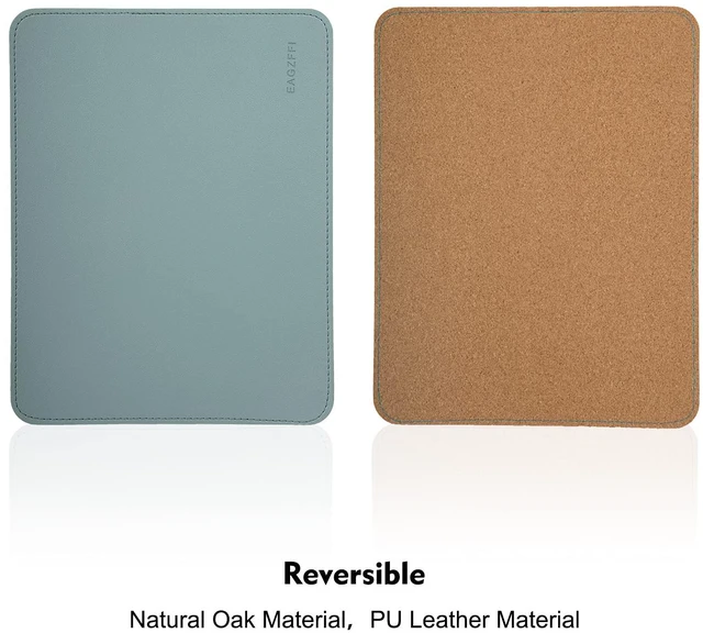 Alt view image 2 of 6 - EAGZFFI Double-Sided PU Leather & Cork Mouse Pad with Coaster Reversible, Non-Slip, Stitched Edges for Office & Home, 8x11 Inches, (Sierra Blue)