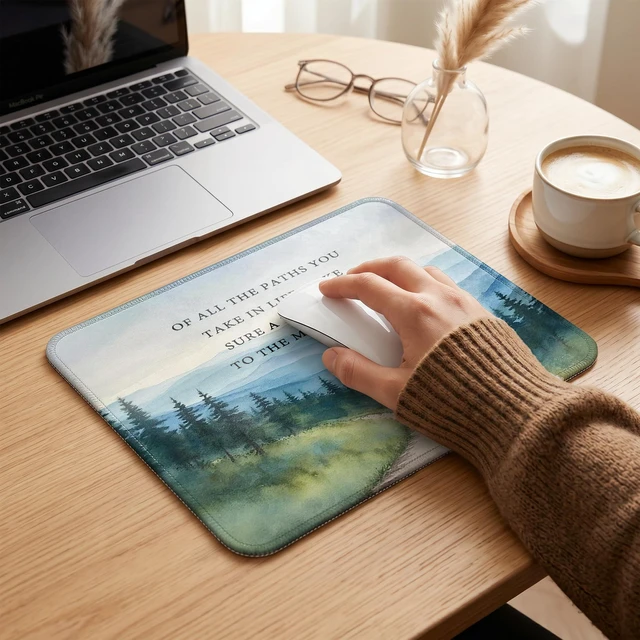 Alt view image 2 of 7 - JOQUXI Inspirational Forest Mountain Mouse Pad, of All the Paths You Take in Life Motivational Mouse Pad for Home Office Computer Laptop Desk Accessories, 9.5x7.9 Inch