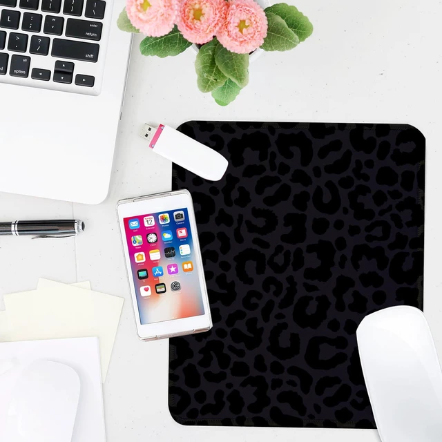 Alt view image 6 of 7 - Black Leopard Print Square Mouse Pad,Non-Slip Rubber Base Mouse Pad, Home Office Decoration Desktop Accessory,Laptop Mouse Pad for Office Laptops,9.4x7.8x0.12inch.