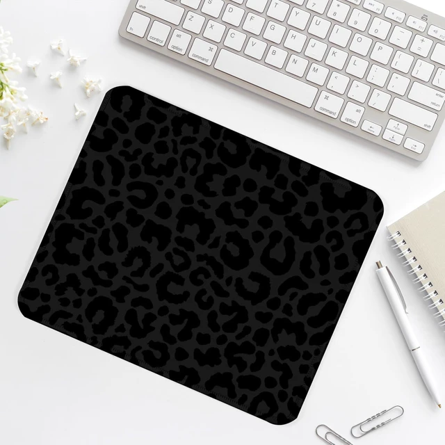 Alt view image 7 of 7 - Black Leopard Print Square Mouse Pad,Non-Slip Rubber Base Mouse Pad, Home Office Decoration Desktop Accessory,Laptop Mouse Pad for Office Laptops,9.4x7.8x0.12inch.