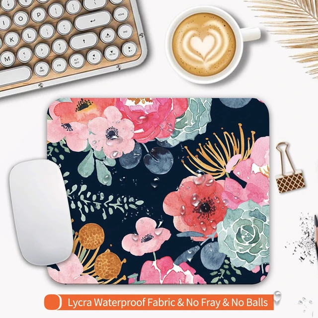 Alt view image 3 of 6 - Armanza Square Mouse Pad Pink Flower, Personalized Premium-Textured Custom Mouse Mat Design, Washable Mousepad Cloth, Non-Slip Rubber Base Computer Mouse Pads for Wireless Mouse