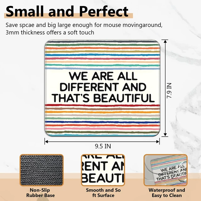 Alt view image 3 of 7 - Cquwb Inspirational Diversity Mouse Pad, Equality Motivational Rainbow Square Mousepad Mouse Mat with Anti-Slip Rubber Base for Computer Laptop Therapy Office Home Desk, 9.5x7.9 in
