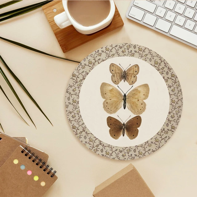 Alt view image 4 of 6 - NaZaUK Vintage Butterfly Mouse Pad, Mouse Pads for Desk, Neutral Retro Butterfly Moth Mousepad for Office Dorm Computer Laptop Gaming, Desk Accessories, 8.7x8.7 Inch