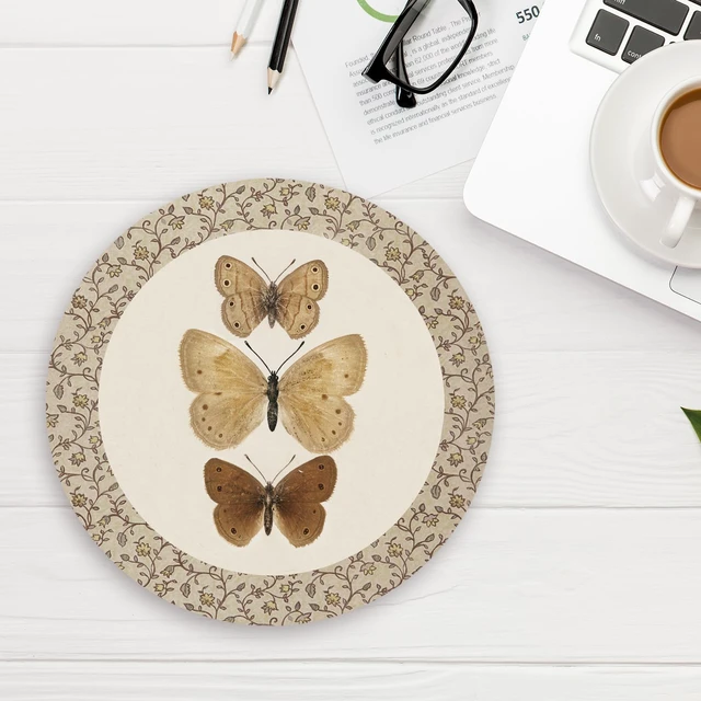 Alt view image 6 of 6 - NaZaUK Vintage Butterfly Mouse Pad, Mouse Pads for Desk, Neutral Retro Butterfly Moth Mousepad for Office Dorm Computer Laptop Gaming, Desk Accessories, 8.7x8.7 Inch