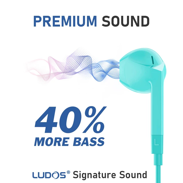 Alt view image 3 of 7 - LUDOS FEROX Wired Earbuds in-Ear Headphones, 5 Year Warranty, Earphones with Microphone, Noise Isolation Corded for 3.5mm Jack Ear Buds for iPhone, Samsung, Laptop, Kids, School Students - Turquoise
