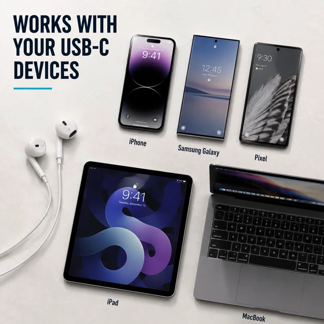 Alt view image 3 of 7 - 1 Pack Wired Headphones USB C Earbuds with Microphone for iPhone | Semi-In-Ear Type C Headset with Volume Control and Balanced Sound for iPhone 15/16/17/18, iPad, Galaxy, Pixel and MacBook