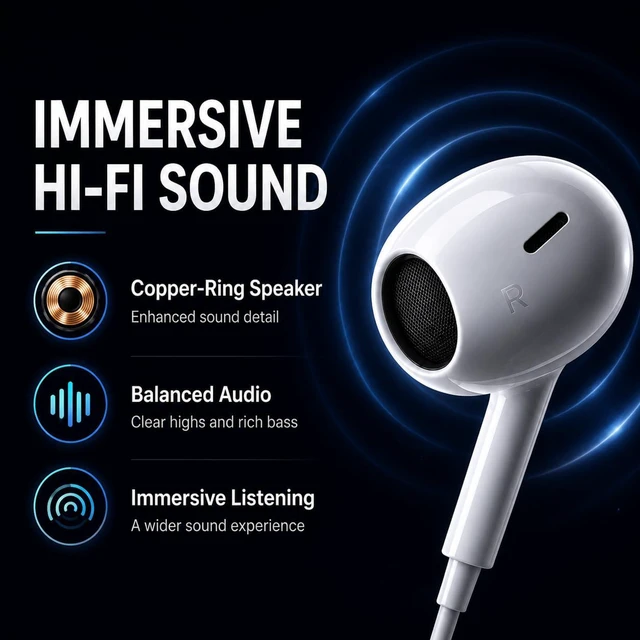 Alt view image 4 of 7 - 1 Pack Wired Headphones USB C Earbuds with Microphone for iPhone | Semi-In-Ear Type C Headset with Volume Control and Balanced Sound for iPhone 15/16/17/18, iPad, Galaxy, Pixel and MacBook