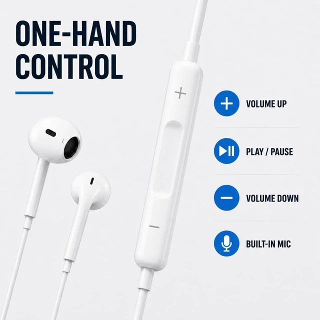 Alt view image 5 of 7 - 1 Pack Wired Headphones USB C Earbuds with Microphone for iPhone | Semi-In-Ear Type C Headset with Volume Control and Balanced Sound for iPhone 15/16/17/18, iPad, Galaxy, Pixel and MacBook