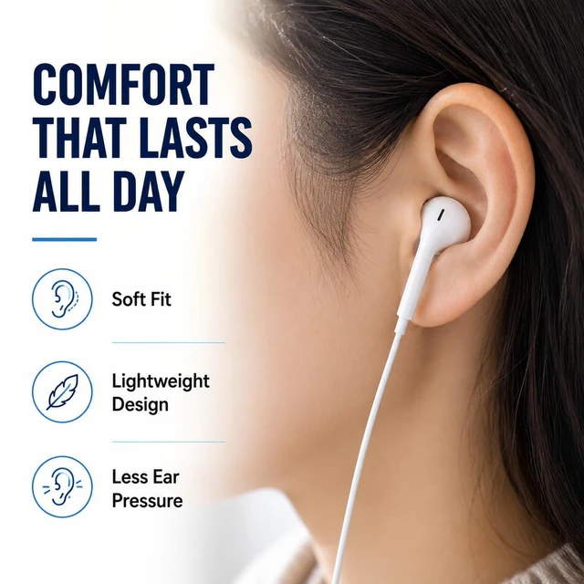 Alt view image 6 of 7 - 1 Pack Wired Headphones USB C Earbuds with Microphone for iPhone | Semi-In-Ear Type C Headset with Volume Control and Balanced Sound for iPhone 15/16/17/18, iPad, Galaxy, Pixel and MacBook