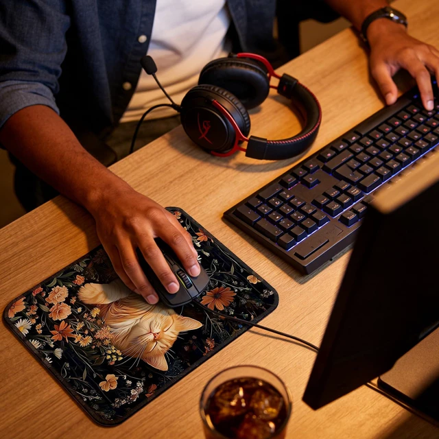 Alt view image 5 of 7 - gsgfdshf Gothic Moody Floral Orange Tabby Cat Mouse Pad, Dark Academia Cottagecore Wildflower Cat Mouse Pad for Work Computers Laptop Home Office Dorm Desk Accessories, 9.5x7.9 Inch