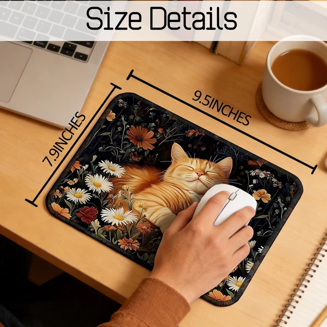 Alt view image 6 of 7 - gsgfdshf Gothic Moody Floral Orange Tabby Cat Mouse Pad, Dark Academia Cottagecore Wildflower Cat Mouse Pad for Work Computers Laptop Home Office Dorm Desk Accessories, 9.5x7.9 Inch