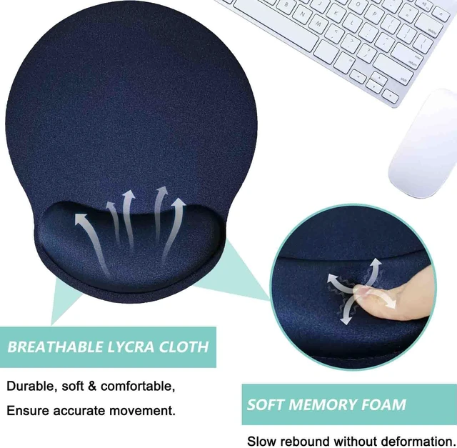 Alt view image 3 of 7 - Mouse Pad with Wrist Support, Ergonomic Mouse Pad with Memory Foam Wrist Rest Cushion, Non-Slip Rubber Base Gaming Mice Pad for Home Office Computer Laptop, Navy Blue