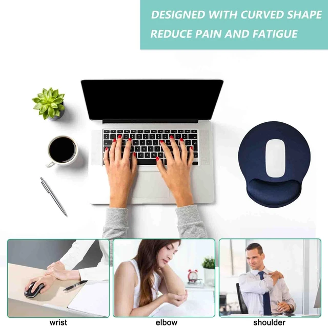 Alt view image 5 of 7 - Mouse Pad with Wrist Support, Ergonomic Mouse Pad with Memory Foam Wrist Rest Cushion, Non-Slip Rubber Base Gaming Mice Pad for Home Office Computer Laptop, Navy Blue