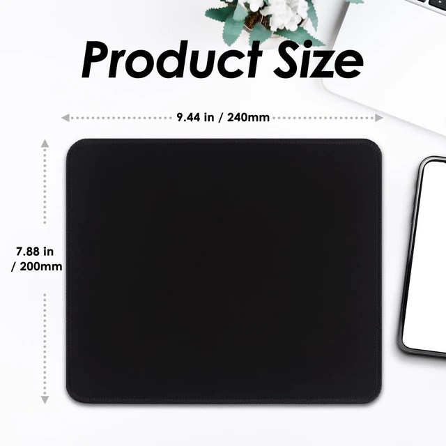 Alt view image 3 of 6 - FROGIGO Mouse Pad with Stitched Edges - Classic Black Mousepad for Women, 9.25 x 7.75 inch Washable Square Desk Pad, Non-Slip Rubber Base, Office Home Laptop Accessories - Classic Black