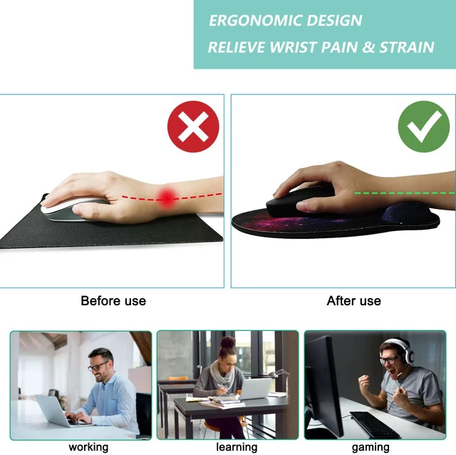Alt view image 2 of 7 - Mouse Pad with Wrist Support, Ergonomic Mouse Pad with Memory Foam Wrist Rest Cushion, Non-Slip Rubber Base Gaming Mice Pad for Home Office Computer Laptop, Starry Sky Colorful