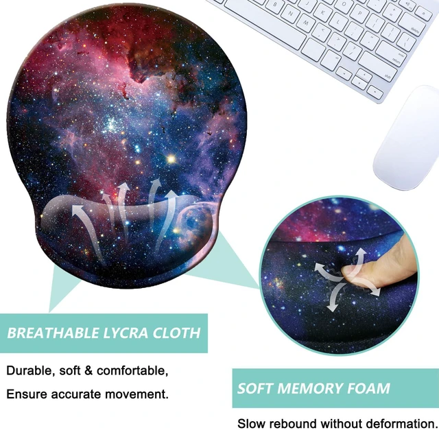 Alt view image 3 of 7 - Mouse Pad with Wrist Support, Ergonomic Mouse Pad with Memory Foam Wrist Rest Cushion, Non-Slip Rubber Base Gaming Mice Pad for Home Office Computer Laptop, Starry Sky Colorful