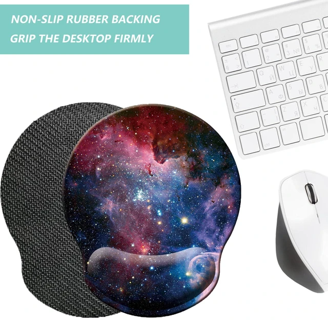 Alt view image 4 of 7 - Mouse Pad with Wrist Support, Ergonomic Mouse Pad with Memory Foam Wrist Rest Cushion, Non-Slip Rubber Base Gaming Mice Pad for Home Office Computer Laptop, Starry Sky Colorful