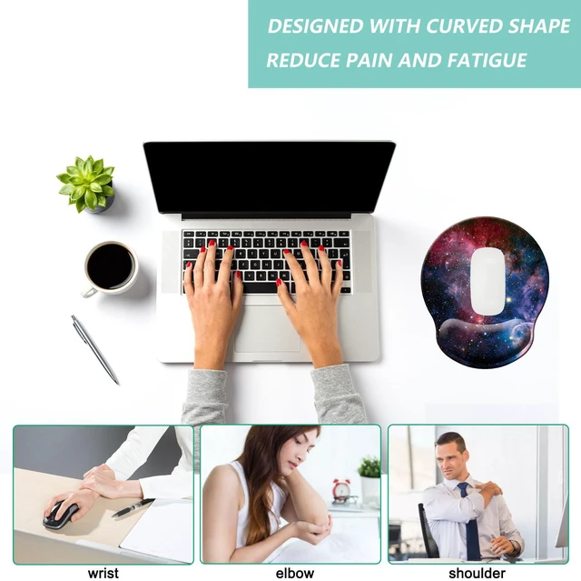 Alt view image 5 of 7 - Mouse Pad with Wrist Support, Ergonomic Mouse Pad with Memory Foam Wrist Rest Cushion, Non-Slip Rubber Base Gaming Mice Pad for Home Office Computer Laptop, Starry Sky Colorful
