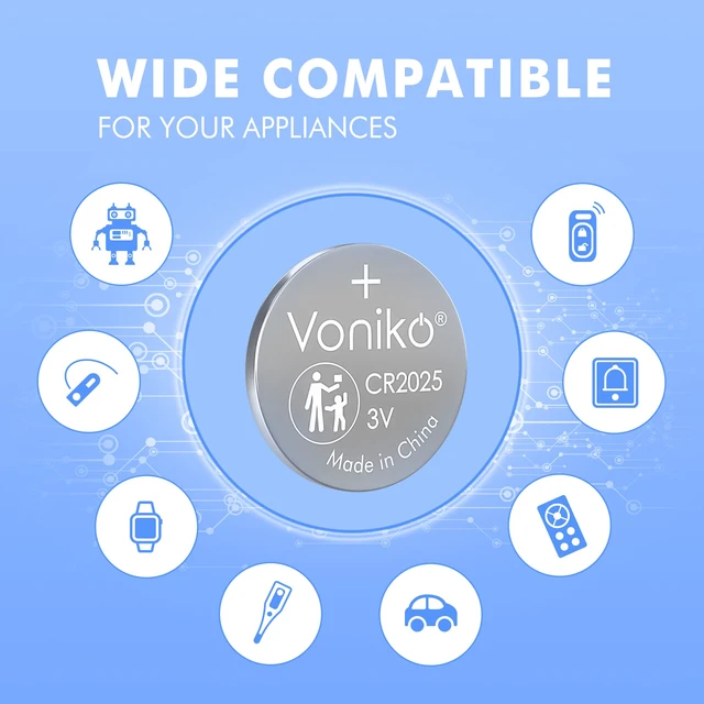 Alt view image 4 of 6 - Voniko CR2025 3V Lithium Batteries 5 Pack for Child Safety, Compatible with Remotes, Key Fobs, Watches, Calculators - 7 Years Shelf Life