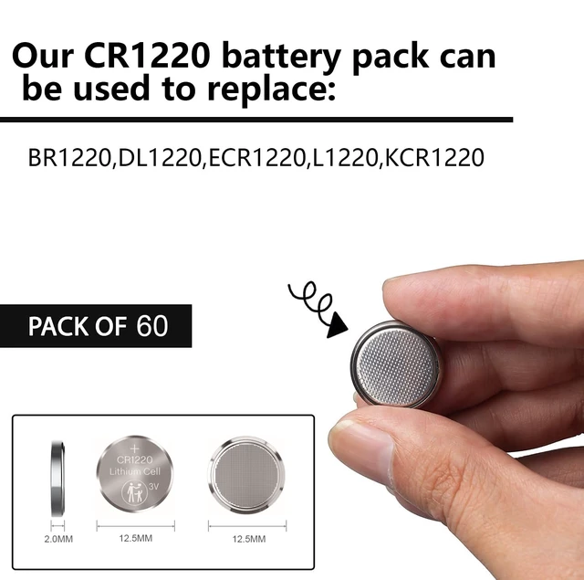 Alt view image 3 of 5 - JOXIYECLTL CR1220 3V Lithium Battery CR 1220 Button Cell Battery(60 Pack)