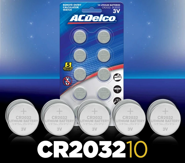 Alt view image 2 of 7 - Powermax ACDelco CR2032 3V Lithium Coin Cell Battery, Watch and Electronics Button Batteries, 10-Count,Silver,AC669