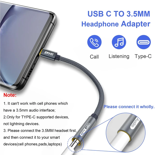 Alt view image 3 of 7 - ENVEL USB C to 3.5mm Headphone Jack Adapter, 2 Pack Aux to USB C Adapter | USB C to Aux Audio Dongle Cable Cord Compatible with iPhone 17 16 15 Pro Max Samsung Galaxy S25, iPad Pro M2 M3 M4, Pixel 9