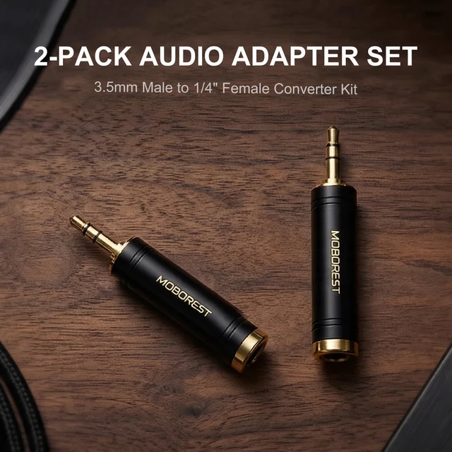 Alt view image 3 of 7 - MOBOREST 3.5mm to 1/4" Jack Adapter Headphone adapte, Pure Copper, Black 2P | 1/8 to 1/4 Aux Converter, Solid Brass 6.35mm Headset Adapter for Guitar Amp, Mixer, Studio, Home Theater & Live Stage Use