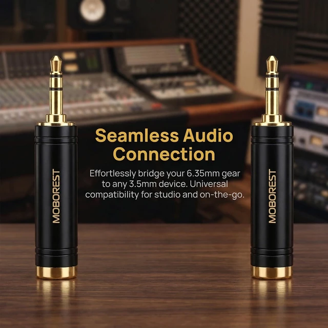 Alt view image 6 of 7 - MOBOREST 3.5mm to 1/4" Jack Adapter Headphone adapte, Pure Copper, Black 2P | 1/8 to 1/4 Aux Converter, Solid Brass 6.35mm Headset Adapter for Guitar Amp, Mixer, Studio, Home Theater & Live Stage Use