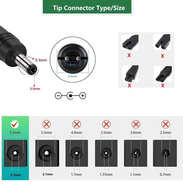 Alt view image 3 of 7 - 5V 1A DC Power Supply Adapter, 100-240V AC to DC 5V 1A 0.8A 0.5A 450mA | Power Adapter Cord with Connector Size 5.5x2.5mm Barrel Interface, Black