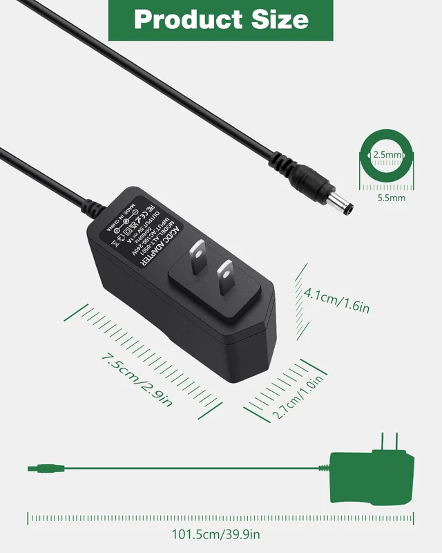 Alt view image 6 of 7 - 5V 1A DC Power Supply Adapter, 100-240V AC to DC 5V 1A 0.8A 0.5A 450mA | Power Adapter Cord with Connector Size 5.5x2.5mm Barrel Interface, Black