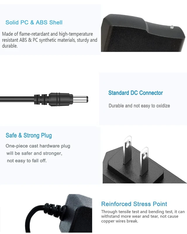 Alt view image 4 of 7 - 5V 2A DC Power Supply Adapter 10W AC/DC Wall Plug Adapter 100V-240V AC to DC 5 Volt 2Amp 1Amp Replacement Power Cord with 5.5mm*2.5mm DC tip for 5v led Strip Lights Cameras