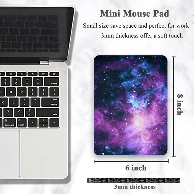 Alt view image 2 of 7 - Atufseat Small Mouse Pad, Mini Mouse Pad 6" x 8", Thick Rubber Waterproof Mouse Mat, Cute Mousepad for Women Men Kids Wireless Mouse Mini Laptops Keyboard Tray Home Office Travel, Blue Purple Galaxy