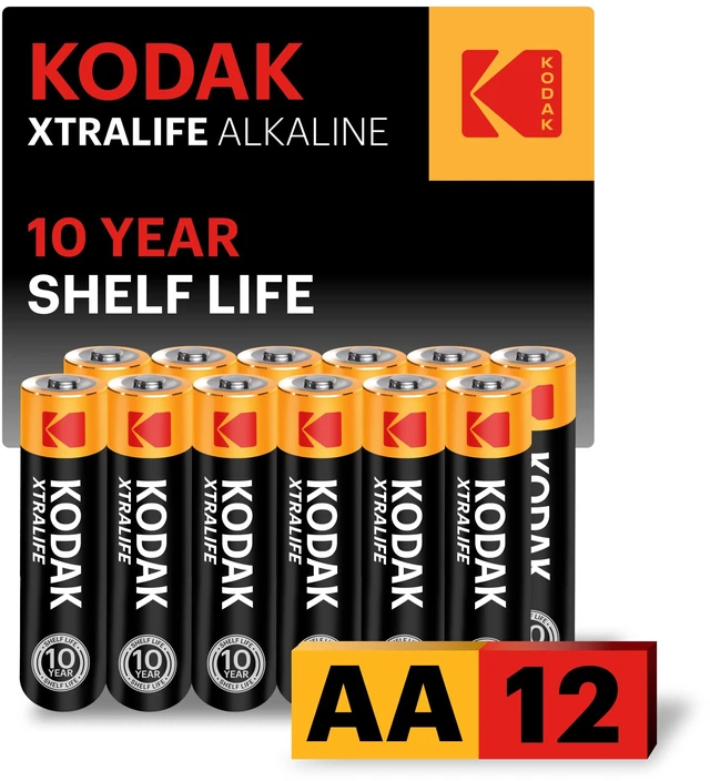 Main image of KODAK AA Alkaline Batteries (12 Pack) Double A Battery, LR6, 1.5V | 10-Year Shelf Life, Advanced Leak-Resistant Design, High & Low Drain Devices, 148% Extra Life