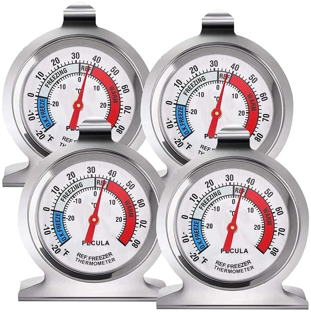 Main image of 4PACK Refrigerator Thermometer -30-30 deg C/-20-80 deg F, Classic Fridge Thermometer Large Dial with Red Indicator Thermometer for Freezer Refrigerator Cooler