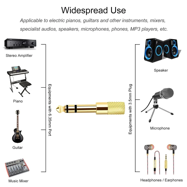 Alt view image 5 of 6 - Valefod [Updated Version 5-Pack Stereo Audio Adapter 6.35mm (1/4 inch) Male to 3.5mm (1/8 inch) Female Headphone Jack