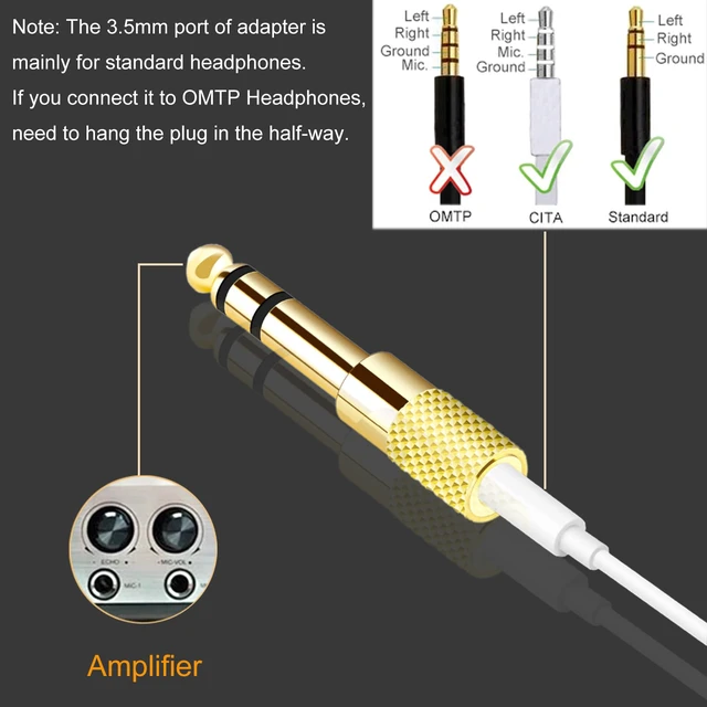 Alt view image 6 of 6 - Valefod [Updated Version 5-Pack Stereo Audio Adapter 6.35mm (1/4 inch) Male to 3.5mm (1/8 inch) Female Headphone Jack