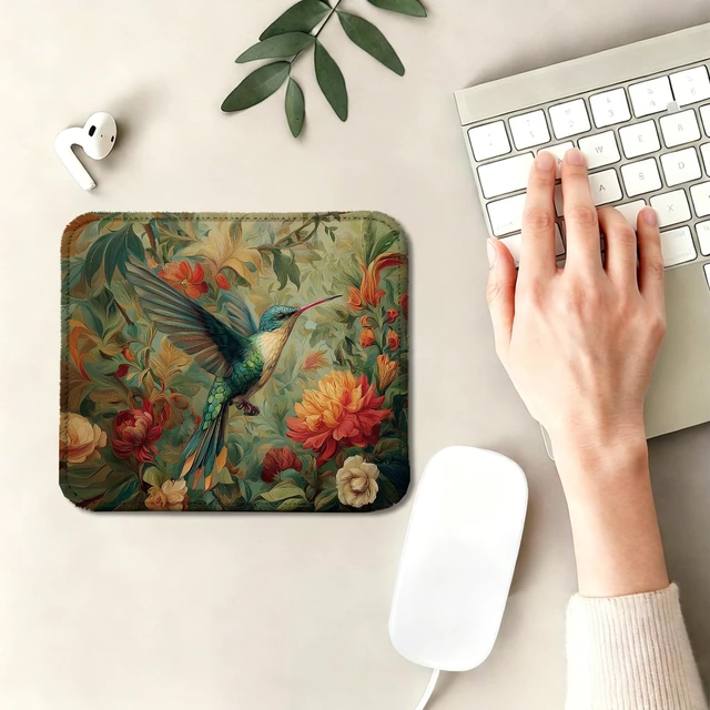 Alt view image 4 of 6 - AEREYGBJYJ William Morris Inspired Hummingbird Floral Mouse Pad,Vintage Rustic Botanical Bird Nature Mouse Pads for Home Office Dorm Computers Laptop Supplies Desk Accessories, 9.5x7.9 Inch