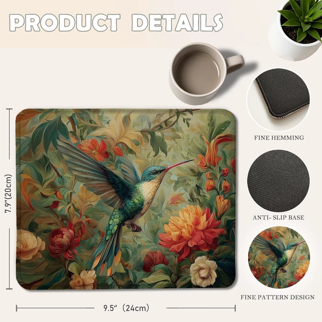 Alt view image 2 of 6 - AEREYGBJYJ William Morris Inspired Hummingbird Floral Mouse Pad,Vintage Rustic Botanical Bird Nature Mouse Pads for Home Office Dorm Computers Laptop Supplies Desk Accessories, 9.5x7.9 Inch