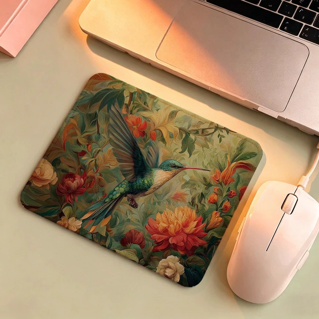 Alt view image 3 of 6 - AEREYGBJYJ William Morris Inspired Hummingbird Floral Mouse Pad,Vintage Rustic Botanical Bird Nature Mouse Pads for Home Office Dorm Computers Laptop Supplies Desk Accessories, 9.5x7.9 Inch
