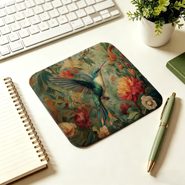 Alt view image 5 of 6 - AEREYGBJYJ William Morris Inspired Hummingbird Floral Mouse Pad,Vintage Rustic Botanical Bird Nature Mouse Pads for Home Office Dorm Computers Laptop Supplies Desk Accessories, 9.5x7.9 Inch